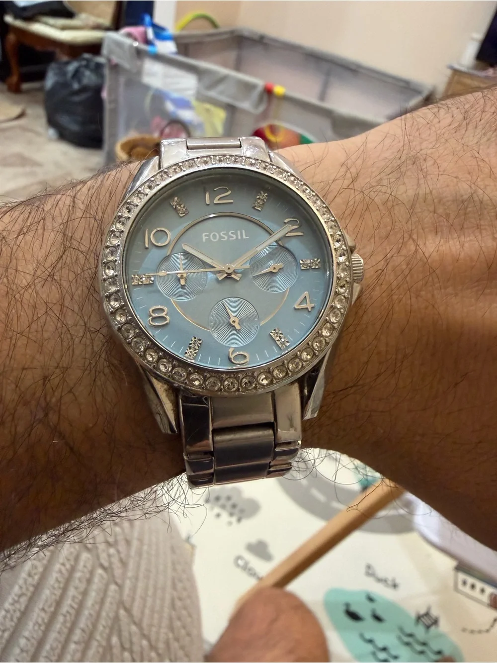 Fossil Riley ES3529 Silver Stainless Steel Light Blue Dial Crystal Unisex Watch